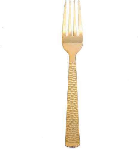 Vista 7 de Efavormart - Juego de 24 tenedores desechables de plástico color oro rosa, cubiertos resistentes de 7 pulgadas con elegante diseño martillado