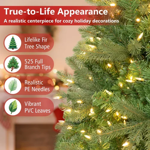 Vista 4 de Goplus Árbol de Navidad de abeto artificial preiluminado de 4.5 pies con Rosa