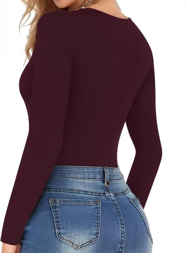 Vista 59 de MANGOPOP - Body de manga corta con cuello cuadrado para mujer