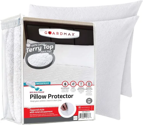 Vista 16 de Guardmax Protector de almohada de algodón de rizo con cremallera, tamaño estándar, paquete de 2 unidades, 100% impermeable, a prueba de chinches, a