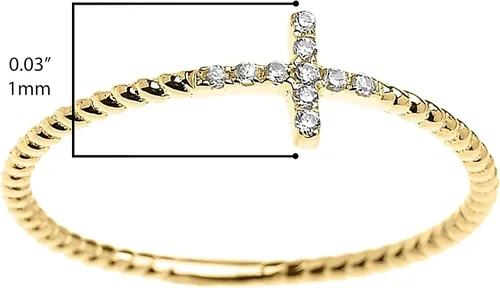 Vista 3 de Anillo de oro amarillo de 14 quilates con diamante acentuado lateral y diseño de cuerda cruzada (color K-M)