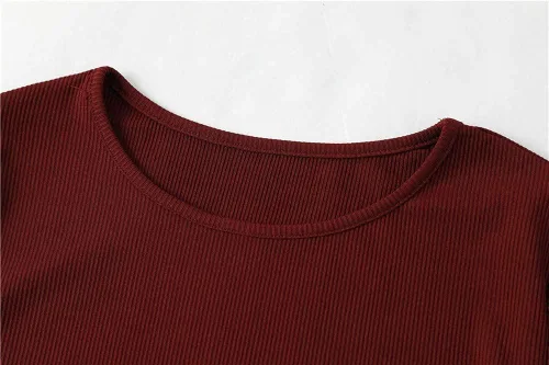 Vista 4 de Lynwitkui Blusa de manga larga para mujer, elástica, entallada, acanalada, con corte liso, básica