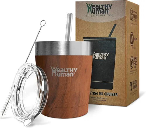 Vista 4 de Vaso de viaje de acero inoxidable con aislamiento humano, con pajita y tapa, Negro puro
