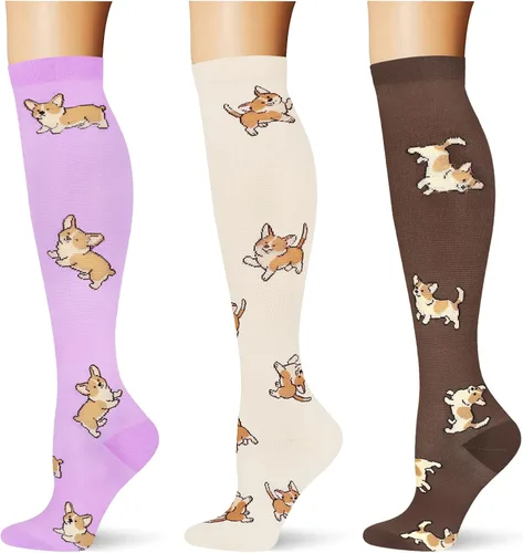 Vista 8 de (3 pares) Calcetines de compresión 20-30 mmHg, calcetines largos hasta la rodilla para mujeres y hombres, soporte atlético, para viajes y uso diario