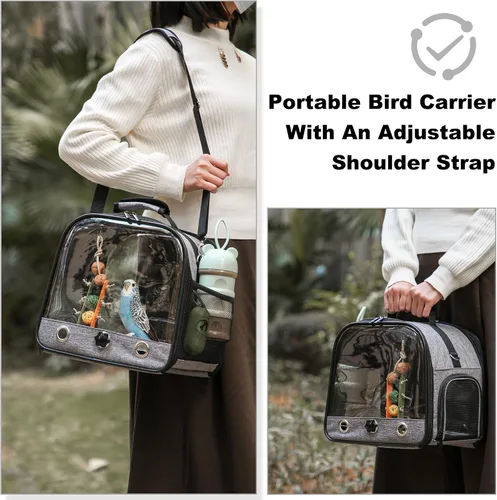 Vista 5 de Bolsa transportadora de pájaros jaula de viaje para pájaros con soporte, transportador de pájaros pequeño para loro, bolsa de viaje portátil