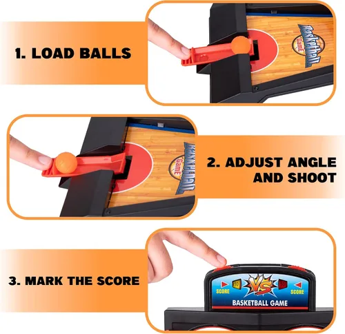 Vista 6 de ArtCreativity Mini Basketball Tabletop Game with 20 Mini Balls or 24 Replacement Balls, 2-Player Desktop Arcade Basketball Toy for Kids and Adults