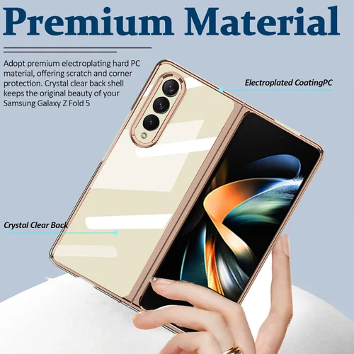 Vista 2 de Miimall Funda compatible con Samsung Galaxy Z Fold 5, policarbonato duro chapado transparente de lujo, cubierta trasera transparente, funda