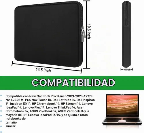 Vista 5 de Funda protectora para laptop de 14 pulgadas, funda protectora para computadora portátil, compatible con MacBook Air/Pro de 13 y 14 pulgadas, HP Negro