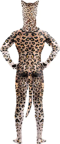 Vista 7 de Disfraz de animal para hombre con estampado de cola grande, overol peludo de elastano para cosplay, fiesta de Halloween