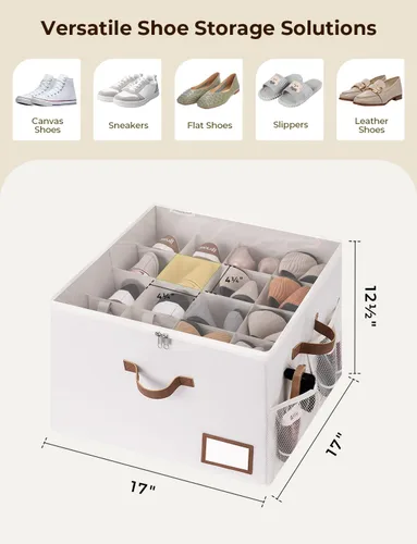 Vista 3 de StorageWorks Organizador de Zapatos para Armario, Cabe hasta 16 Pares, Contenedores de Almacenamiento de Zapatos Cubby con Bolsillo Lateral de Malla