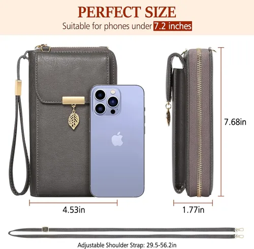 Vista 6 de Bolso cruzado pequeño para teléfono celular para mujer, bolso cruzado de cuero con bloqueo RFID, bolso cruzado de gran capacidad para teléfono