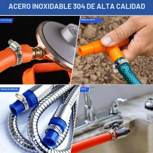 Vista 5 de Juego de 22 abrazaderas de manguera de acero inoxidable - Abrazaderas ajustables de 1/2" - 3/4" (13-19mm) con engranaje sin fin y llave de casquillo