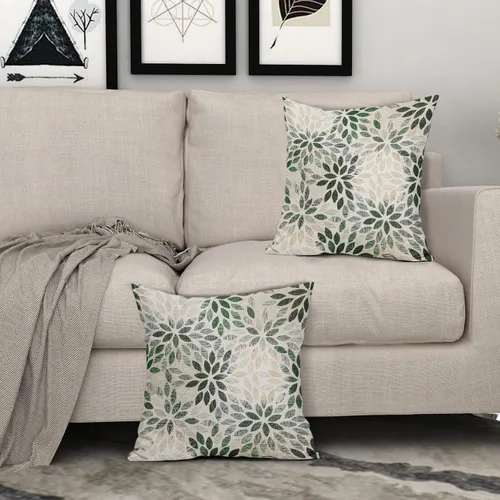 Vista 8 de Juego de 2 fundas de almohada de dalia verde de 18 x 18 pulgadas, fundas de almohada cuadradas decorativas de flores geométricas rústicas, fundas