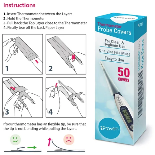 Vista 3 de iProven - Cubiertas de sonda desechables para termómetro oral y rectal Caja de 50, fácil de usar, iProven PC-111