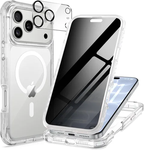 Vista 24 de seacosmo para iPhone Air Funda, Carcasa Completa con Protector de Privacidad de Vidrio Templado 9H Integrado y Protector de Lente de Cámara Negro