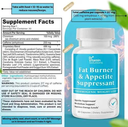 Vista 2 de Quemador de grasa para mujeres y hombres – Supresor del apetito para bajar de peso – Pastillas con potenciador de metabolismo suplemento termogénico