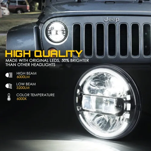 Vista 5 de Xprite Faros LED redondos de 7" compatibles con Jeep Wrangler JK JKU LJ CJ TJ 1997-2018, Hummer H1 H2, faros con anillo de halo aprobados por DOT