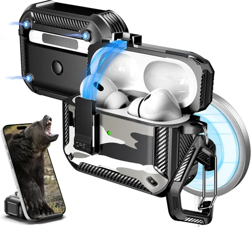 Vista 166 de R-fun Funda de carga compatible con AirPods de 2ª generación 2019, 1ª generación 2016, protección completa contra caídas, tapa desplegable