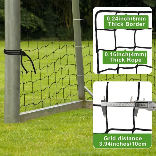 Vista 4 de Red de fútbol de nailon resistente, barrera deportiva fácil de instalar con cuerda y hebillas, 10 pies/15 pies/20 pies/30 pies/40 pies