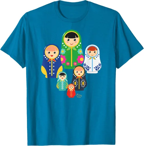 Vista 6 de Matryoshka Russian Nesting Dolls, Rusia - Camiseta de regalo, Azul / Patchwork, S