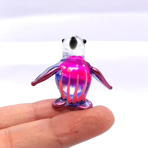 Vista 8 de Figuras pequeñas de diapositivas de pingüinos, arte de vidrio soplado a mano, animales de pájaros, regalo coleccionable, decoración del hogar