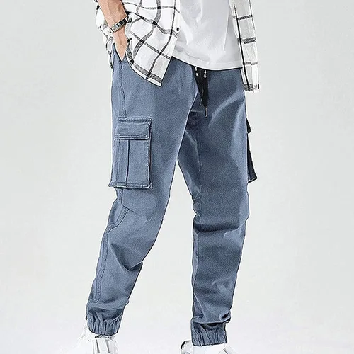 Vista 9 de XYXIONGMAO Streetwear Hip Hop Cargo Joggers Pantalones para hombre, overoles de mezclilla, arnés deportivo, pies, pantalones casuales Harlan