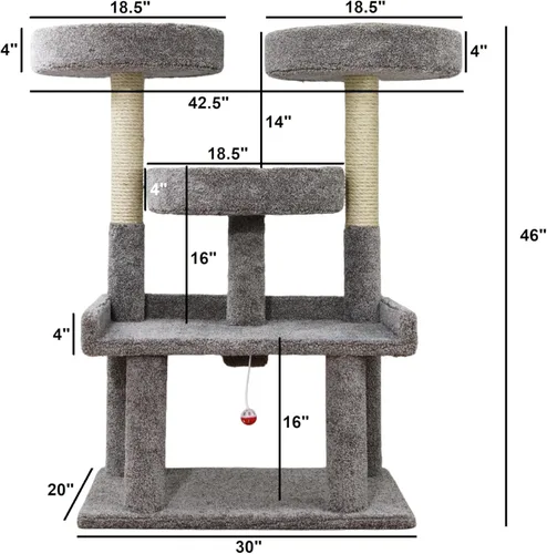 Vista 3 de Prestige Cat Trees Árbol para gatos de 46 pulgadas XXL resistente – Torre para gatos de interior extra grande y resistente con múltiples perchas