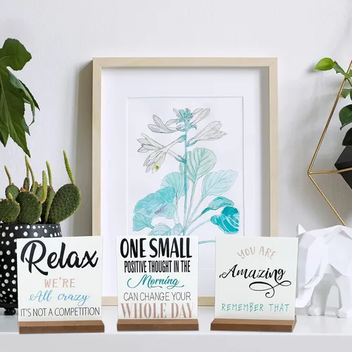 Vista 5 de 4 Piezas Regalos Inspiradores Decoración Escritorio Oficina Citas Motivacionales Positivas Regalos Reconocimiento Empleados Letrero Placa Madera
