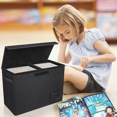 Vista 6 de YSCare Paquete de 2 cajas de almacenamiento de cómics, estuche plegable para cómics con divisores y asas de transporte, caja corta de cómic