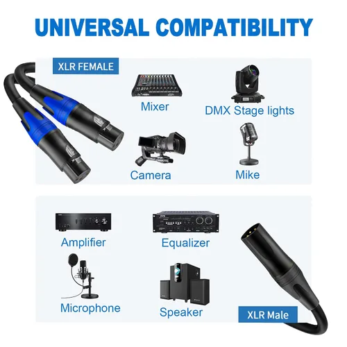 Vista 6 de LanSenSu 1 micrófono divisor XLR Y macho a 2 hembras, XLR hembra de 3 pines a doble XLR macho Y-Splitter Cables de audio de micrófono equilibrado