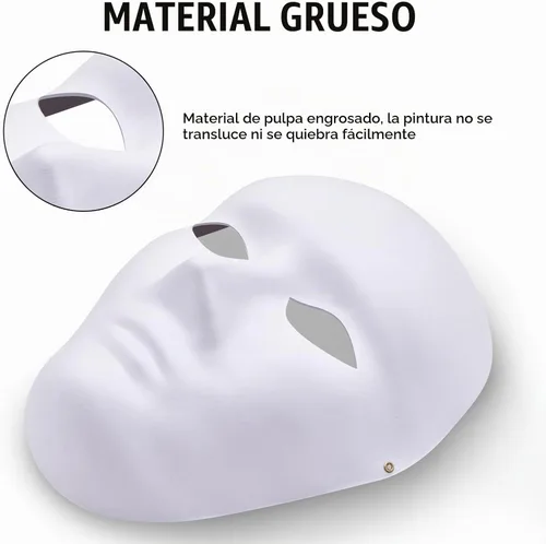 Vista 5 de Paquete de 12 máscaras faciales completas blancas en blanco, máscaras de papel maché con correa elástica para bailes de máscaras, cosplay