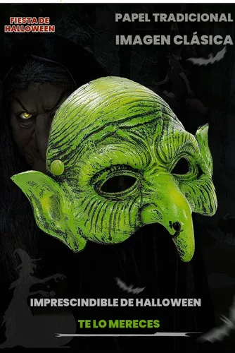 Vista 3 de Máscara de bruja vieja para mascarada, duende de espuma de media cara, máscara de hechicera de nariz de águila para disfraz de cosplay