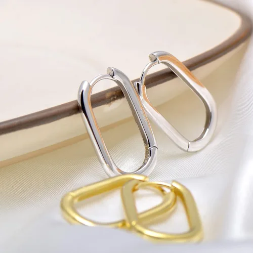 Vista 6 de 1 Inch Chunky Oval Hoop Huggie Earrings Sterling Silver Earrings for Women