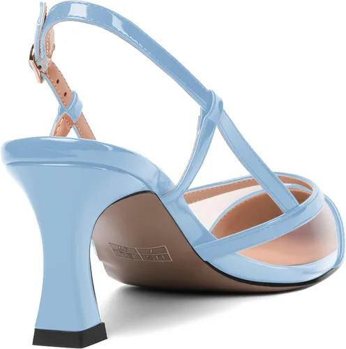 Vista 5 de AMBELIGHT Zapatos de tacón medio con hebilla transparente para mujer, con puntera puntiaguda, de 2.5 pulgadas