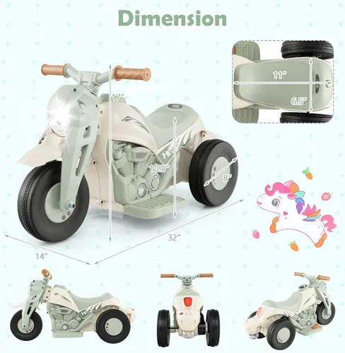 Vista 9 de Honey Joy Motocicleta de juguete, motocicleta para niños pequeños de 6 V con burbujas, luz LED, música, pedal de pie, adelante/atrás, motocicleta