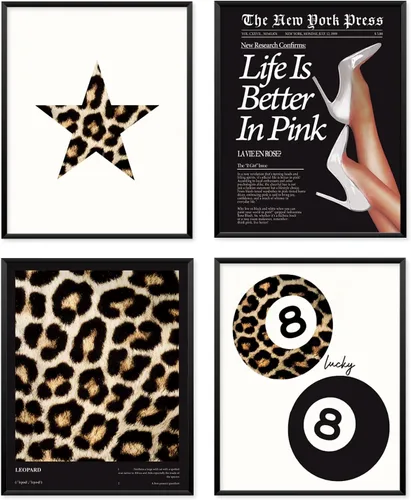 Vista 18 de Locomiss Pósteres de arte de pared de leopardo blanco y negro, decoración de habitación con estampado de leopardo, estampado retro de guepardo funky