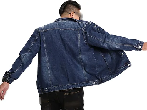 Vista 6 de JEKE-DG Chaqueta de mezclilla con capucha para hombre, estilo vintage, desgastada, estilo aviador, estilo vaquero, casual, militar, táctica