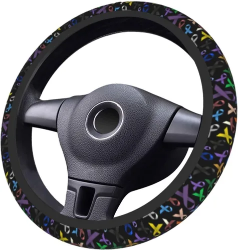Vista 5 de Cintas multicolor para concientización sobre el cáncer, cubierta para volante de automóvil, accesorios lindos para mujeres y niñas, universal de 15