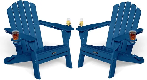 Vista 16 de Silla Adirondack plegable, silla Adirondack de HDPE con 2 soportes para tazas, sillas para fogatas al aire libre de fácil montaje para patio
