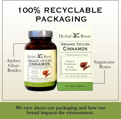 Vista 5 de Herbal Roots Cápsulas orgánicas de canela de Ceilán Certificado USDA Orgánico - Sin OMG 60 cápsulas veganas orgánicas