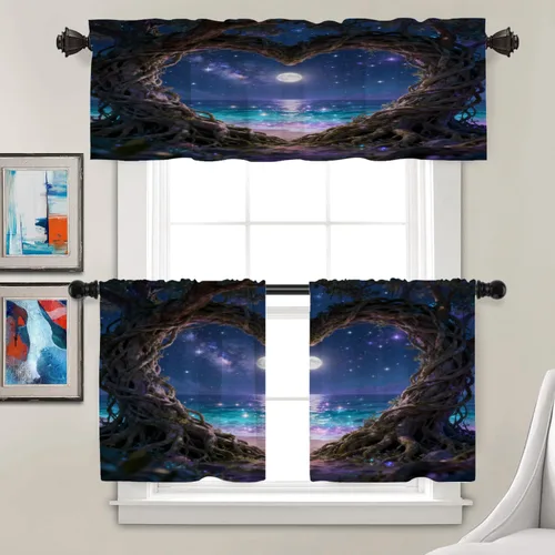 Vista 76 de Batmerry American Flag Ink Dot Blackout Tier Curtains, Red Blue White Stars Abstract Thermal Insulated Half Curtain Rod Pocket Small Valance for