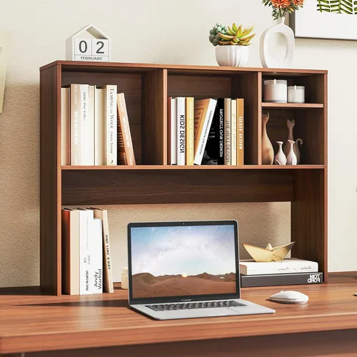 Vista 34 de Estantería de escritorio, 2 niveles, organizador de escritorio de oficina con 4 estantes, estante de almacenamiento de madera de 37 pulgadas