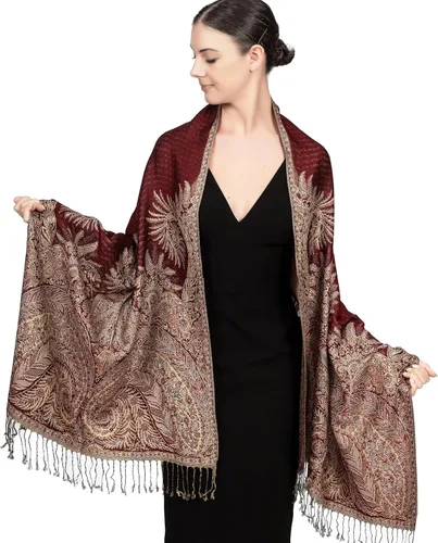 Vista 9 de Achillea Bufanda reversible de pashmina con estampado paisley – Chales y envolturas indios exóticos para vestidos de noche, festivales, todas