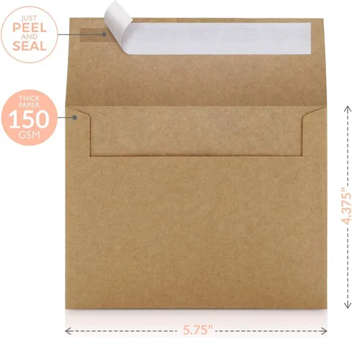 Vista 2 de Sweetzer & Orange Sobres A2 de papel autoadhesivos marrones (100 con caja). Lujo 150gsm para tarjetas de felicitación e invitaciones 4-3/8 x 5-3/4