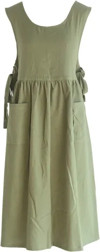 Vista 9 de Vestido tipo delantal de lino de algodón con espalda cruzada para mujer con bolsillos para cocinar y limpiar - Delantal cruzado - Azul - con lazos