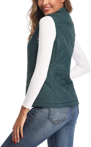 Vista 3 de LONGKING Chaleco de mujer, cuello alto, ligero, con cremallera, acolchado para mujer