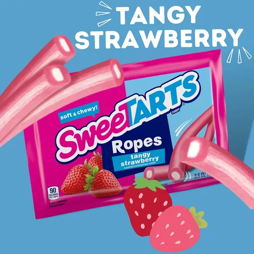 Vista 4 de Sweetzo Sweet Tarts Cuerdas suaves y masticables, caramelos con sabor a cereza y fresa picante, surtido de caramelos de gomitas, paquete de 2, 3.5