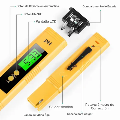 Vista 2 de Medidor de pH, medidor digital de pH para agua, 0.01 de alta precisión con rango de medición de pH 0-14 para hidroponía, bebida doméstica, piscina