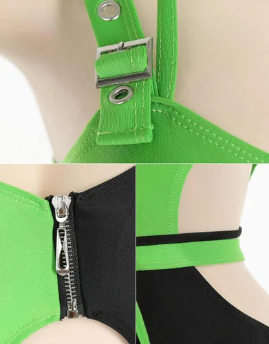 Vista 7 de MEOWCOS - Traje de baño de una pieza para mujer, traje de baño gótico verde y negro