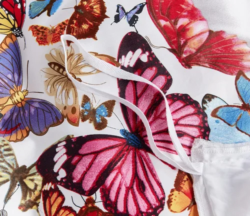 Vista 5 de Juego de funda de edredón de 3 piezas con estampado de mariposas, fondo blanco (mariposa, Queen)